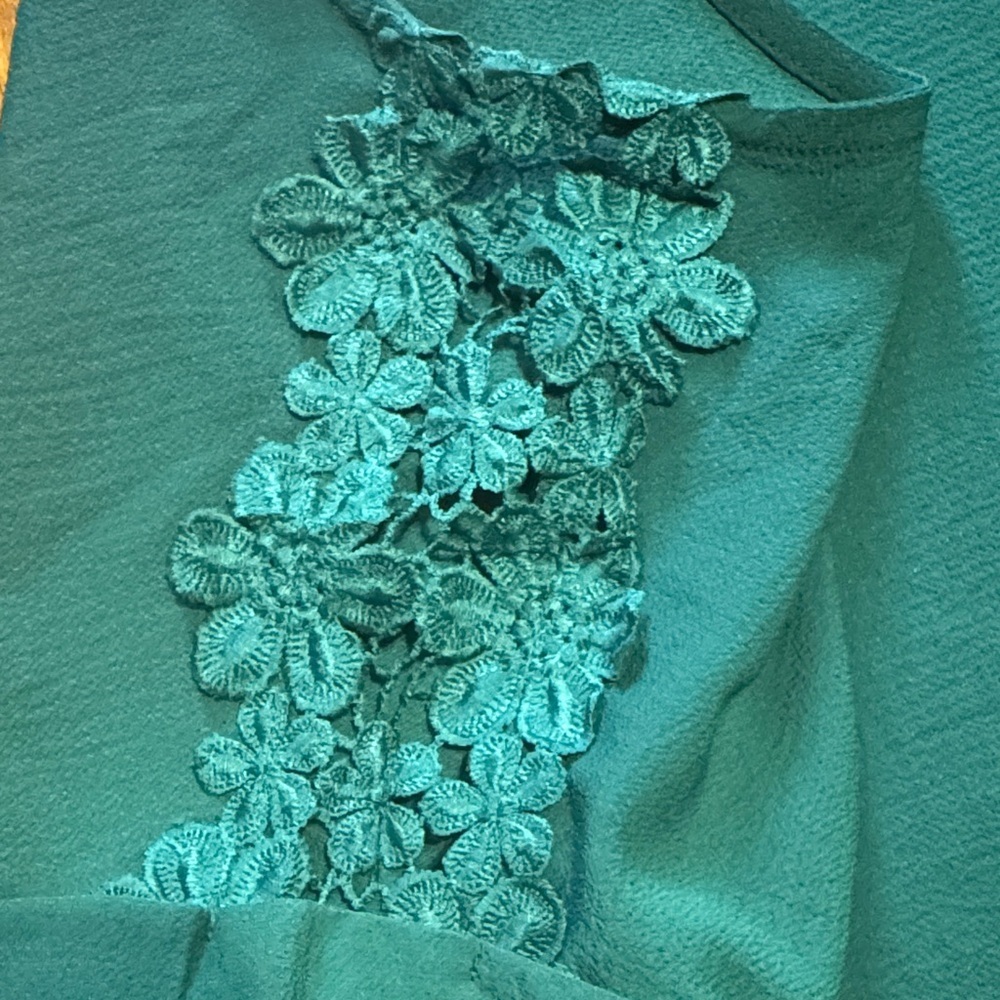 SHEIN Teal Blouse with Floral Shoulder Details - Picture 3 of 4